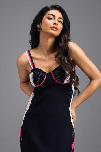 Buy_Deepika Arora_Black Roma Sweetheart Neck Asymmetric Midi Dress _Online_at_Aza_Fashions