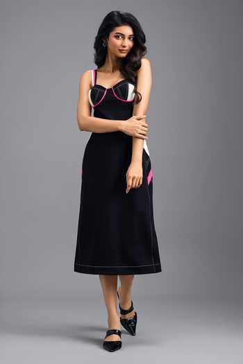 Buy_Deepika Arora_Black Roma Sweetheart Neck Asymmetric Midi Dress 