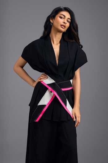 Deepika Arora Pleated Tuck Detail Linen Top With Belt 
