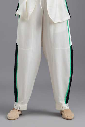 Buy_Deepika Arora_White Linen Bandeau Neck Jacket And Pant Set _Online_at_Aza_Fashions
