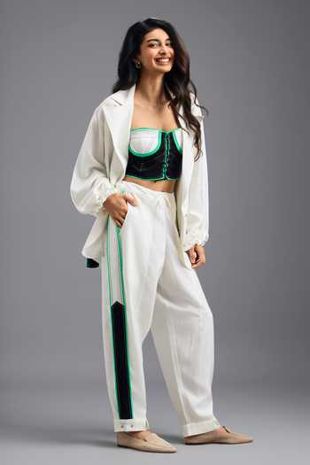 Shop_Deepika Arora_White Linen Bandeau Neck Jacket And Pant Set _Online_at_Aza_Fashions