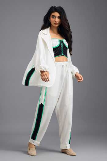 Buy_Deepika Arora_White Linen Bandeau Neck Jacket And Pant Set 