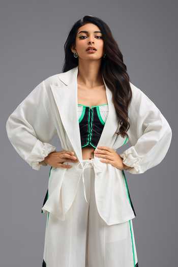 Deepika Arora Neon Geometric Pattern Shirt With Bustier 