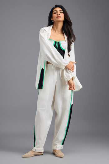 Deepika Arora Neon Geometric Pattern Shirt With Bustier 
