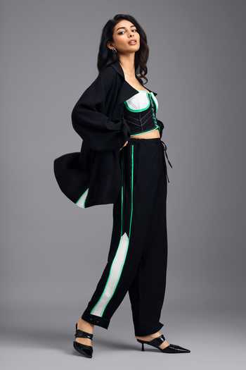 Deepika Arora Black Linen Open , Bandeau Neon Geometric Jacket And Pant Set Online at Aza Fashions Deepika Arora_Black Linen Open , Bandeau Neon Geometric Jacket And Pant Set _Online_at_Aza_Fashions