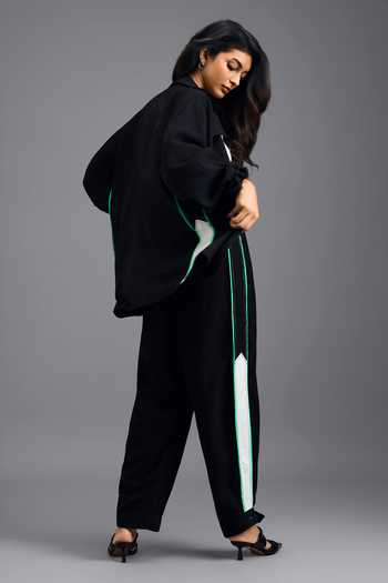 Deepika Arora Neon Geometric Linen Jacket & Pant Set 