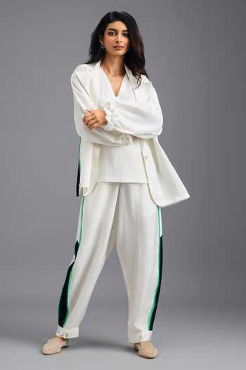 Deepika Arora White Linen Open Neck, Jacket And Trouser Set Online at Aza Fashions Deepika Arora_White Linen Open Neck, Jacket And Trouser Set _Online_at_Aza_Fashions