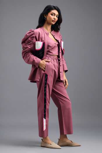 Buy Deepika Arora Pink Cotton V-neck Shirt And Pant Set Buy_Deepika Arora_Pink Cotton V-neck Shirt And Pant Set