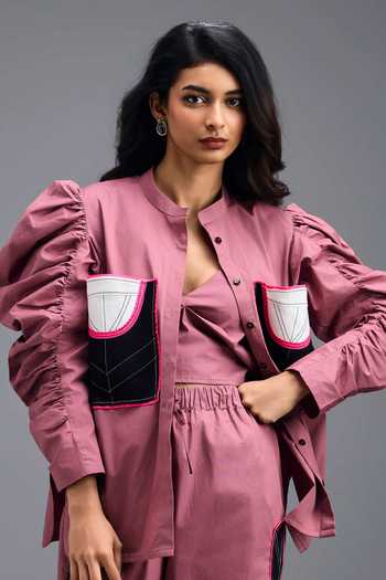 Deepika Arora Geometric Panel Bralette & Shirt Set 