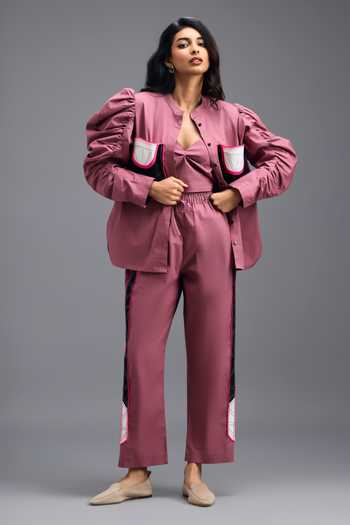 Buy_Deepika Arora_Pink Cotton Tailored Pant Set _Online_at_Aza_Fashions