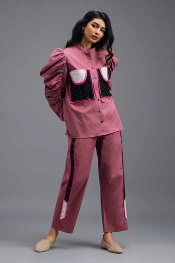 Deepika Arora_Pink Cotton Tailored Pant Set _at_Aza_Fashions
