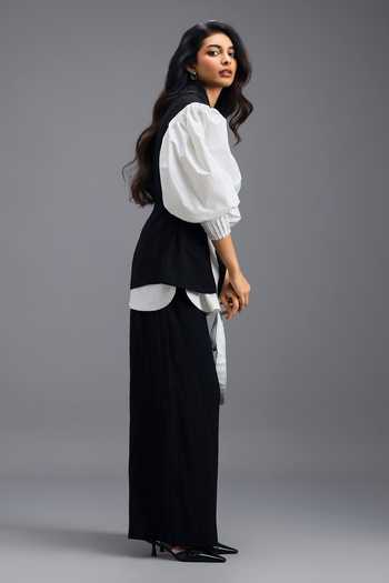Deepika Arora White Linen Collared Neck Puff-sleeve Shirt Online at Aza Fashions Deepika Arora_White Linen Collared Neck Puff-sleeve Shirt _Online_at_Aza_Fashions