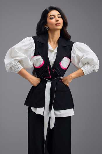 Buy Deepika Arora White Linen Collared Neck Puff-sleeve Shirt Online at Aza Fashions Buy_Deepika Arora_White Linen Collared Neck Puff-sleeve Shirt _Online_at_Aza_Fashions