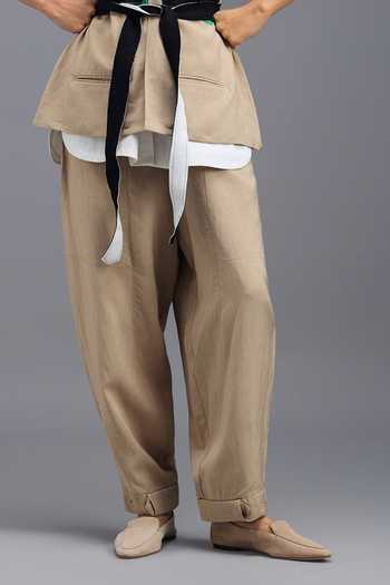 Deepika Arora Beige Linen Collared Neck Shirt And Trouser Set Online at Aza Fashions Deepika Arora_Beige Linen Collared Neck Shirt And Trouser Set _Online_at_Aza_Fashions