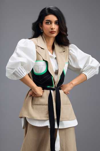 Shop Deepika Arora Beige Linen Collared Neck Shirt And Trouser Set Online at Aza Fashions Shop_Deepika Arora_Beige Linen Collared Neck Shirt And Trouser Set _Online_at_Aza_Fashions
