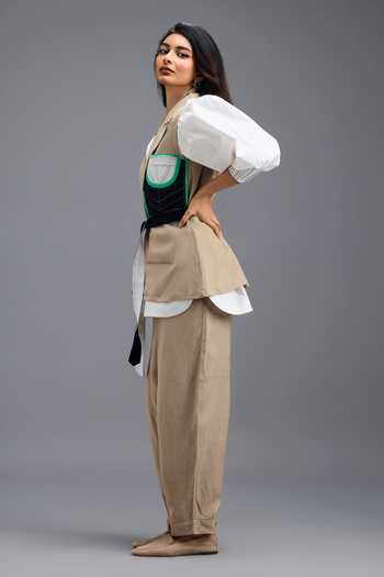Buy Deepika Arora Beige Linen Collared Neck Shirt And Trouser Set Buy_Deepika Arora_Beige Linen Collared Neck Shirt And Trouser Set