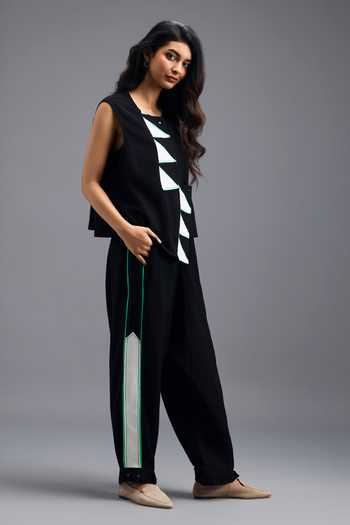 Buy Deepika Arora Black Linen Round Neck Jacket And Pant Set Online at Aza Fashions Buy_Deepika Arora_Black Linen Round Neck Jacket And Pant Set _Online_at_Aza_Fashions