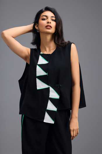 Deepika Arora Black Geometric Panel Jacket 