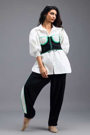 Shop Deepika Arora Black Cotton Bandeau , Collared Shirt And Pant Set Shop_Deepika Arora_Black Cotton Bandeau , Collared Shirt And Pant Set