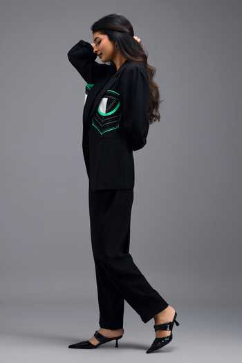 Buy_Deepika Arora_Black Linen Geometric Patch Jacket And Pant Set _Online_at_Aza_Fashions