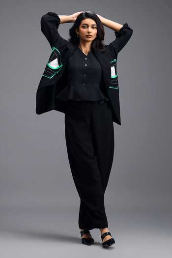 Deepika Arora Geometric Patch Linen Jacket & Pant Set 