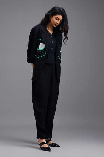 Deepika Arora Black Linen V-neck Top Online at Aza Fashions Deepika Arora_Black Linen V-neck Top _Online_at_Aza_Fashions