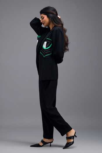 Buy_Deepika Arora_Black Linen Tailored Jacket _Online_at_Aza_Fashions