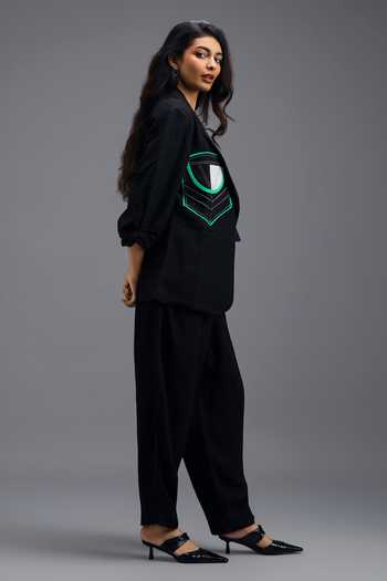 Buy_Deepika Arora_Black Linen Tailored Jacket 