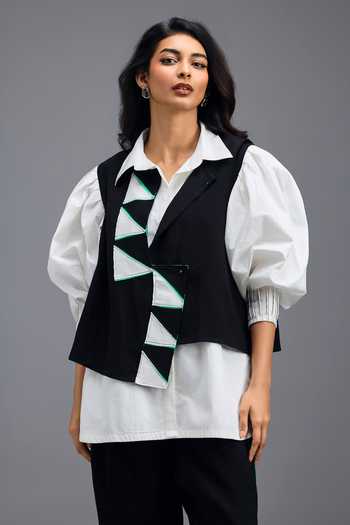 Buy Deepika Arora Black Linen Collared Neck Panelled Vest And Trouser Set Buy_Deepika Arora_Black Linen Collared Neck Panelled Vest And Trouser Set
