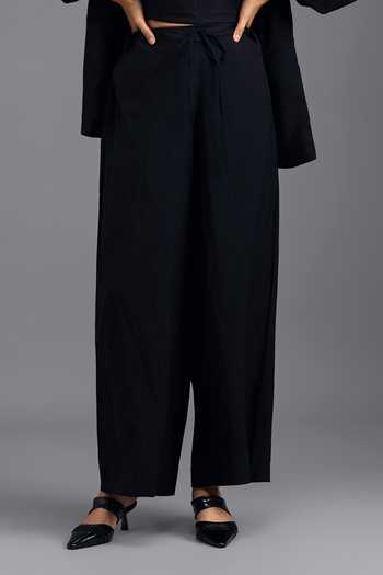 Buy_Deepika Arora_Black Linen Open , Sweetheart Jacket And Trouser Set _Online_at_Aza_Fashions
