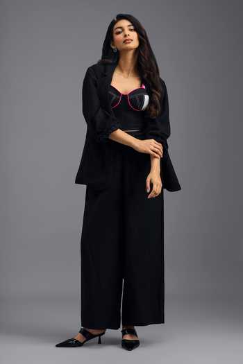 Shop_Deepika Arora_Black Linen Full Sleeve Blazer _Online_at_Aza_Fashions