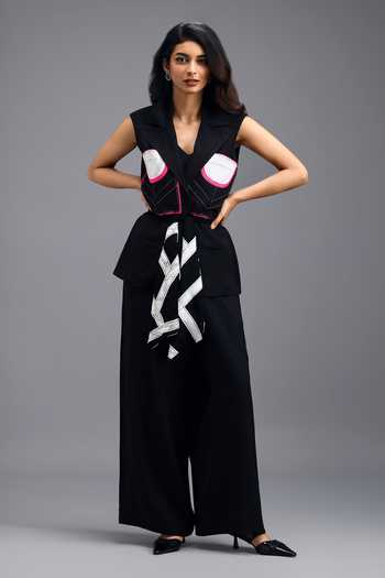 Deepika Arora Geometric Panelled Linen Jacket & Trouser Set 