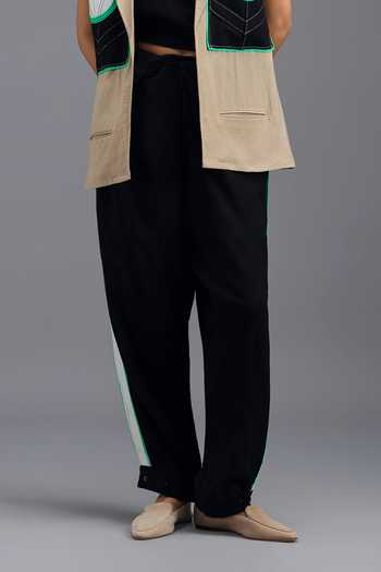Deepika Arora Beige Linen V-neck Neon Geometric Panelled Blazer Set Online at Aza Fashions Deepika Arora_Beige Linen V-neck Neon Geometric Panelled Blazer Set _Online_at_Aza_Fashions