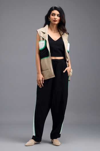 Deepika Arora Neon Geometric Panelled Linen Blazer Set 