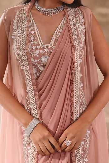 Seema Thukral Pink Georgette, Organza, Satin Pearls, Sequins, Pre-stitched Saree Jacket Set For Kids Online at Aza Fashions Seema Thukral_Pink Georgette, Organza, Satin Pearls, Sequins, Pre-stitched Saree Jacket Set For Kids_Online_at_Aza_Fashions