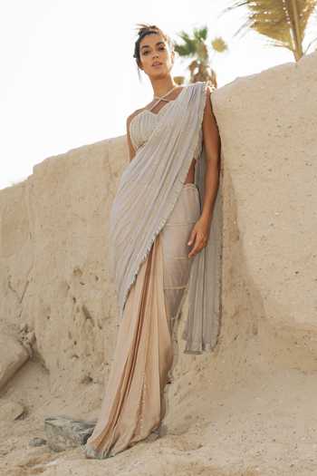 Rosé Anupama Khanna Hand Embroidered Pre-Draped Saree With Blouse 