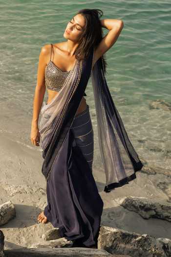Rosé Anupama Khanna Hand Embroidered Pre-Draped Saree With Blouse 