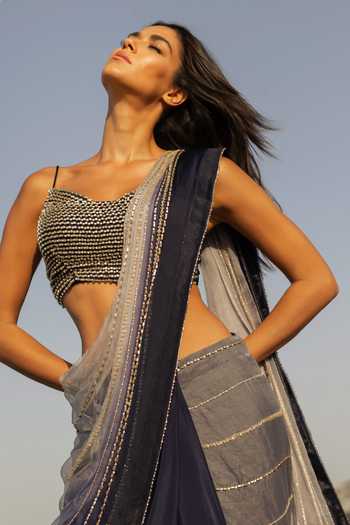 Buy Rosé Anupama Khanna Blue Organza, Silk, Georgette, Hand Embroidered Pre-draped Saree With Blouse Online at Aza Fashions Buy_Rosé Anupama Khanna_Blue Organza, Silk, Georgette, Hand Embroidered Pre-draped Saree With Blouse _Online_at_Aza_Fashions