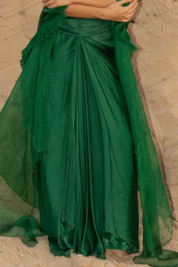 Buy Rosé Anupama Khanna Green Organza, Silk, Georgette, Satin Bandeau Neck Ruffle Cape Skirt Set Online at Aza Fashions Buy_Rosé Anupama Khanna_Green Organza, Silk, Georgette, Satin Bandeau Neck Ruffle Cape Skirt Set _Online_at_Aza_Fashions