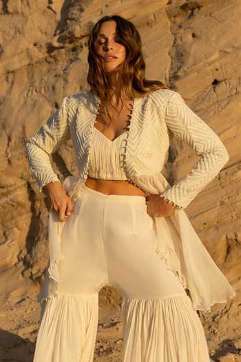 Rosé Anupama Khanna Hand Embroidered Jacket Layered Pant Set 