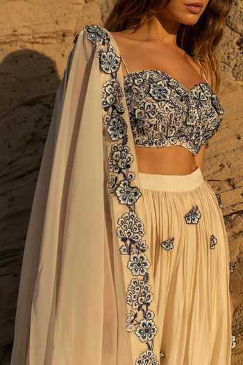 Rosé Anupama Khanna Ivory Silk, Georgette, Satin, Organza, Viscose Hand Embroidered Lehenga Set Online at Aza Fashions Rosé Anupama Khanna_Ivory Silk, Georgette, Satin, Organza, Viscose Hand Embroidered Lehenga Set _Online_at_Aza_Fashions