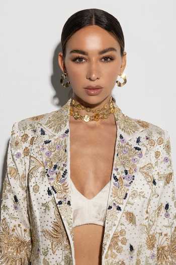 Buy Rosé Anupama Khanna Ivory Silk, Satin, Georgette Open Neck, Hand Embroidered Jacket Set Online at Aza Fashions Buy_Rosé Anupama Khanna_Ivory Silk, Satin, Georgette Open Neck, Hand Embroidered Jacket Set _Online_at_Aza_Fashions