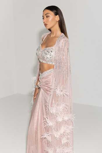 Rosé Anupama Khanna Pink Organza, Viscose, Silk, Georgette, Satin Hand Embroidered Cape Skirt Set Online at Aza Fashions Rosé Anupama Khanna_Pink Organza, Viscose, Silk, Georgette, Satin Hand Embroidered Cape Skirt Set _Online_at_Aza_Fashions