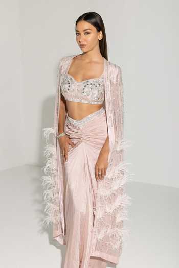 Rosé Anupama Khanna Hand Embroidered Cape Skirt Set 