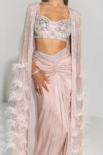 Buy Rosé Anupama Khanna Pink Organza, Viscose, Silk, Georgette, Satin Hand Embroidered Cape Skirt Set Online at Aza Fashions Buy_Rosé Anupama Khanna_Pink Organza, Viscose, Silk, Georgette, Satin Hand Embroidered Cape Skirt Set _Online_at_Aza_Fashions