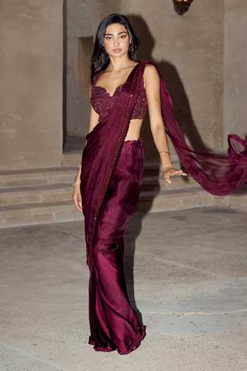 Rosé Anupama Khanna Hand Embroidered Pre-Draped Saree With Blouse 
