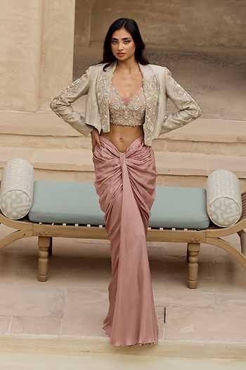 Rosé Anupama Khanna Hand Embroidered Jacket Skirt Set 