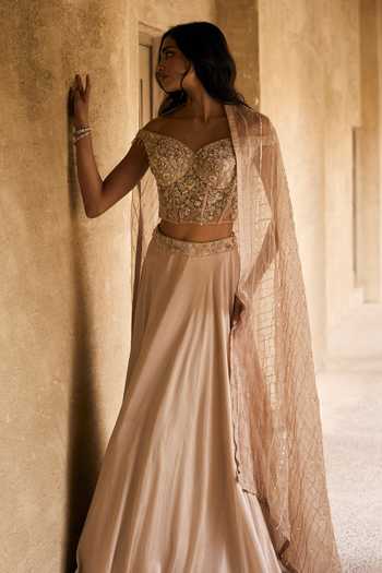 Buy Rosé Anupama Khanna Cream Organza, Silk Off-shoulder Hand Embroidered Blouse Lehenga Set Online at Aza Fashions Buy_Rosé Anupama Khanna_Cream Organza, Silk Off-shoulder Hand Embroidered Blouse Lehenga Set _Online_at_Aza_Fashions