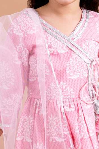 Buy_Jhambthreads_Pink Cotton, Net Printed Anarkali Set _Online_at_Aza_Fashions