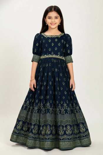Jhambthreads Floral Print Pleated Gown 